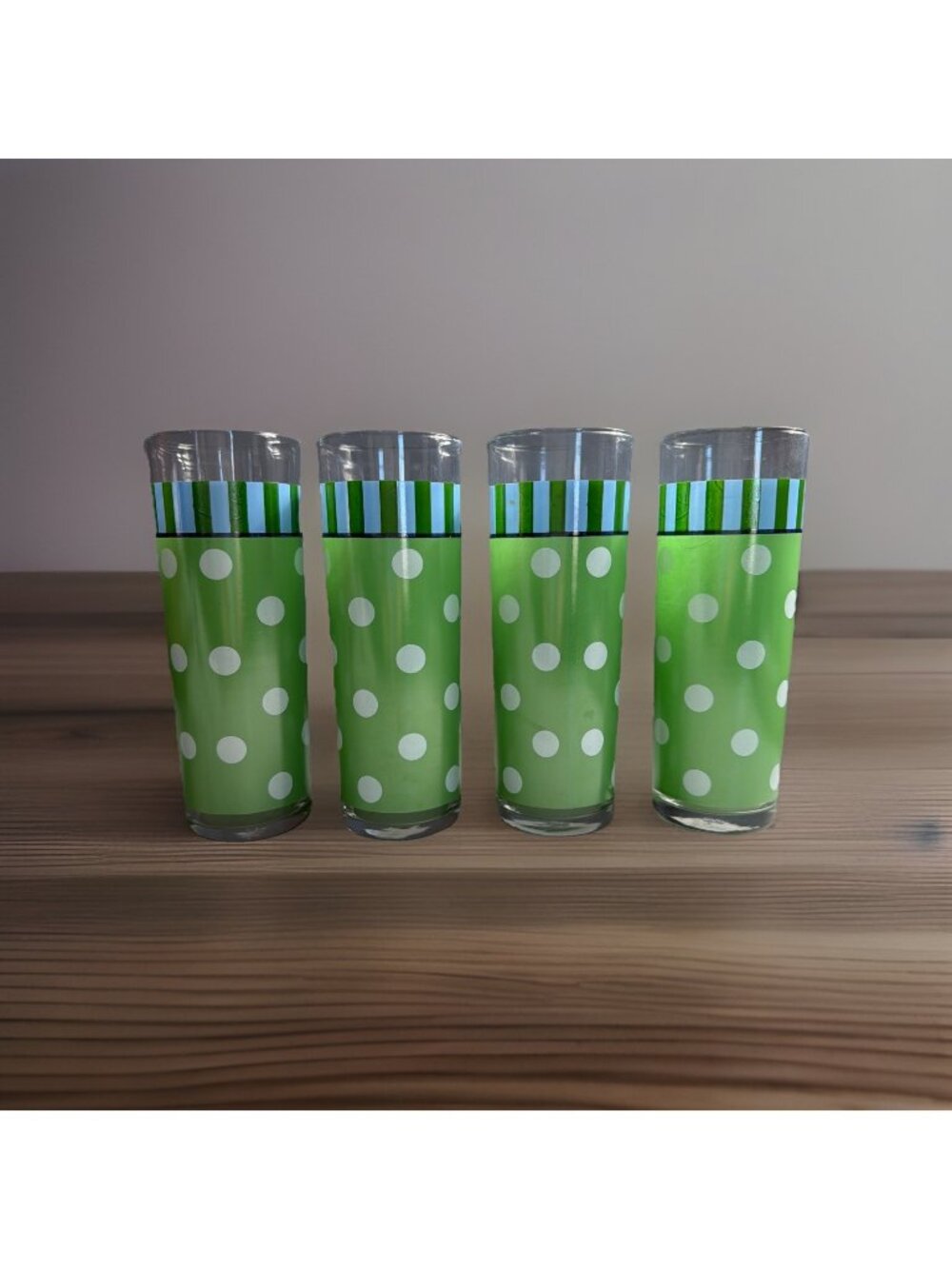 6 Gail Pittman Provence Tom Collins Highball Ice Tea Glasses Green Polka Dot MCM